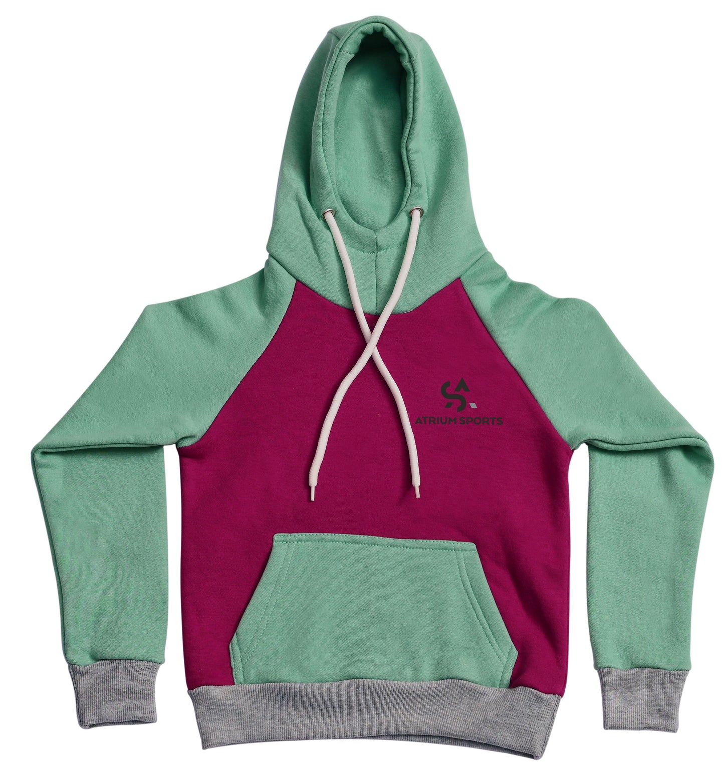 MINT/BURGUNDY/Grey Fleece Hood Kids